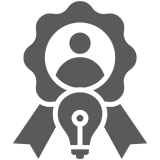 Award badge with person icon and lightbulb